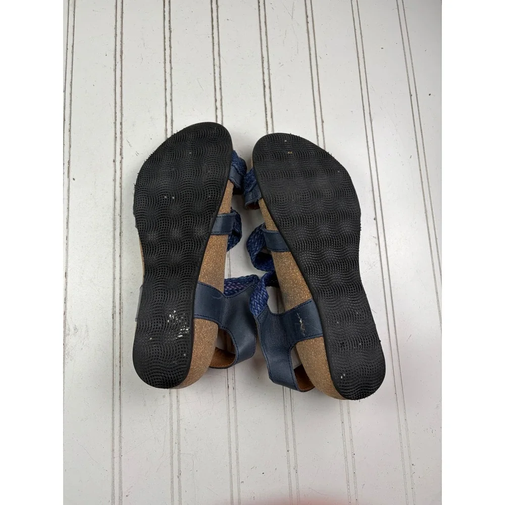 Taos Trulie Navy Leather Strappy Hook & Loop Wedge Sandals Women's Size 37 6-6.5